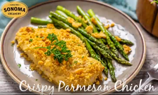 Crispy Parmesan Chicken with Asparagus Recipe from Sonoma Creamery