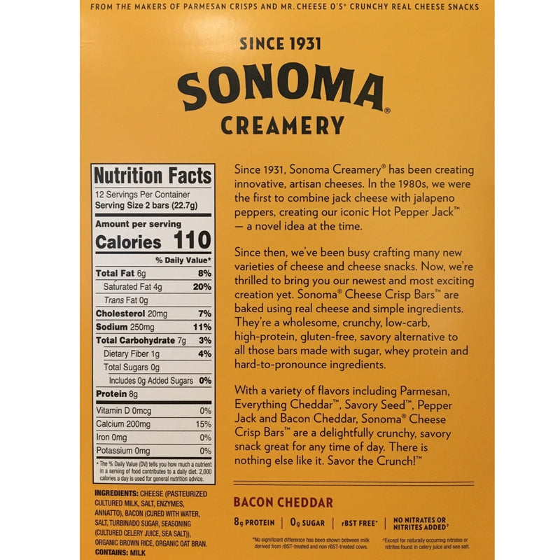Sonoma Creamery Cheese Crisp Bar (8 Bar Pack)