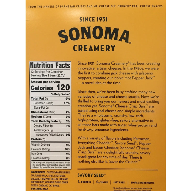 Sonoma Creamery Cheese Crisp Bar (8 Bar Pack)